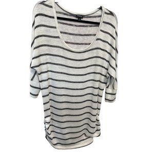 Torrid size 1 cream gray striped lightweight ruched side hem tunic sweater